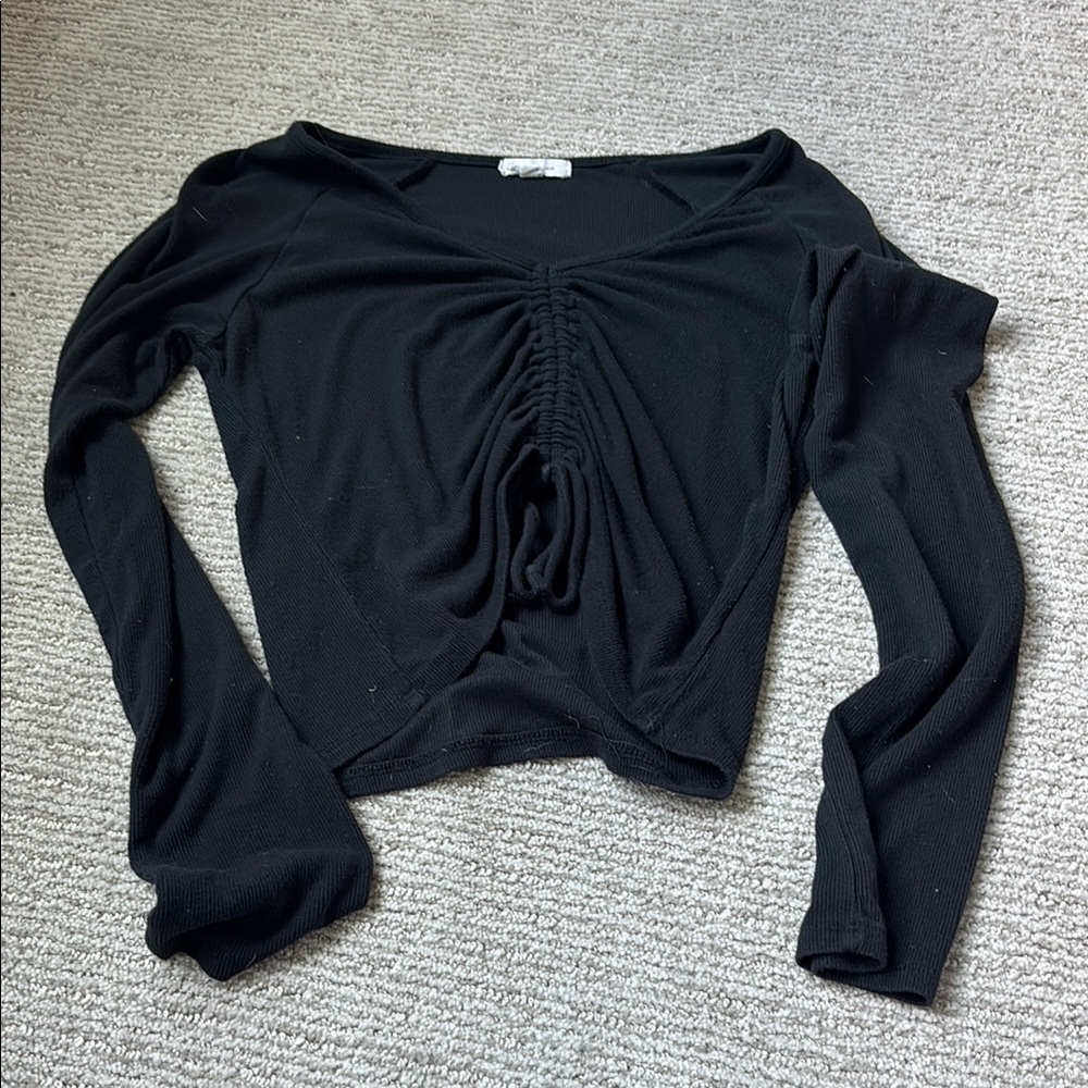 Black Ruched Long Sleeve Top